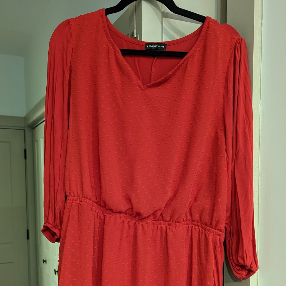 Lane Bryant - Red Swiss Dot Peplum Blouse - Size 14/16
